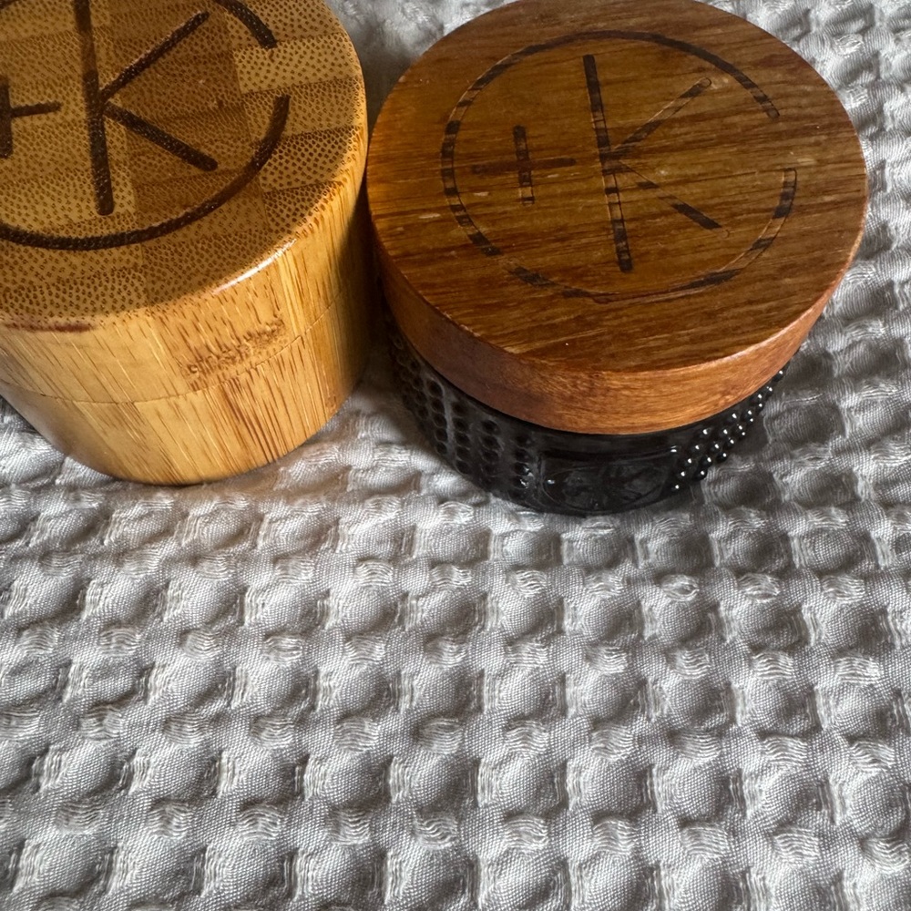 Cult & King empty Wooden and Black Glass Containers